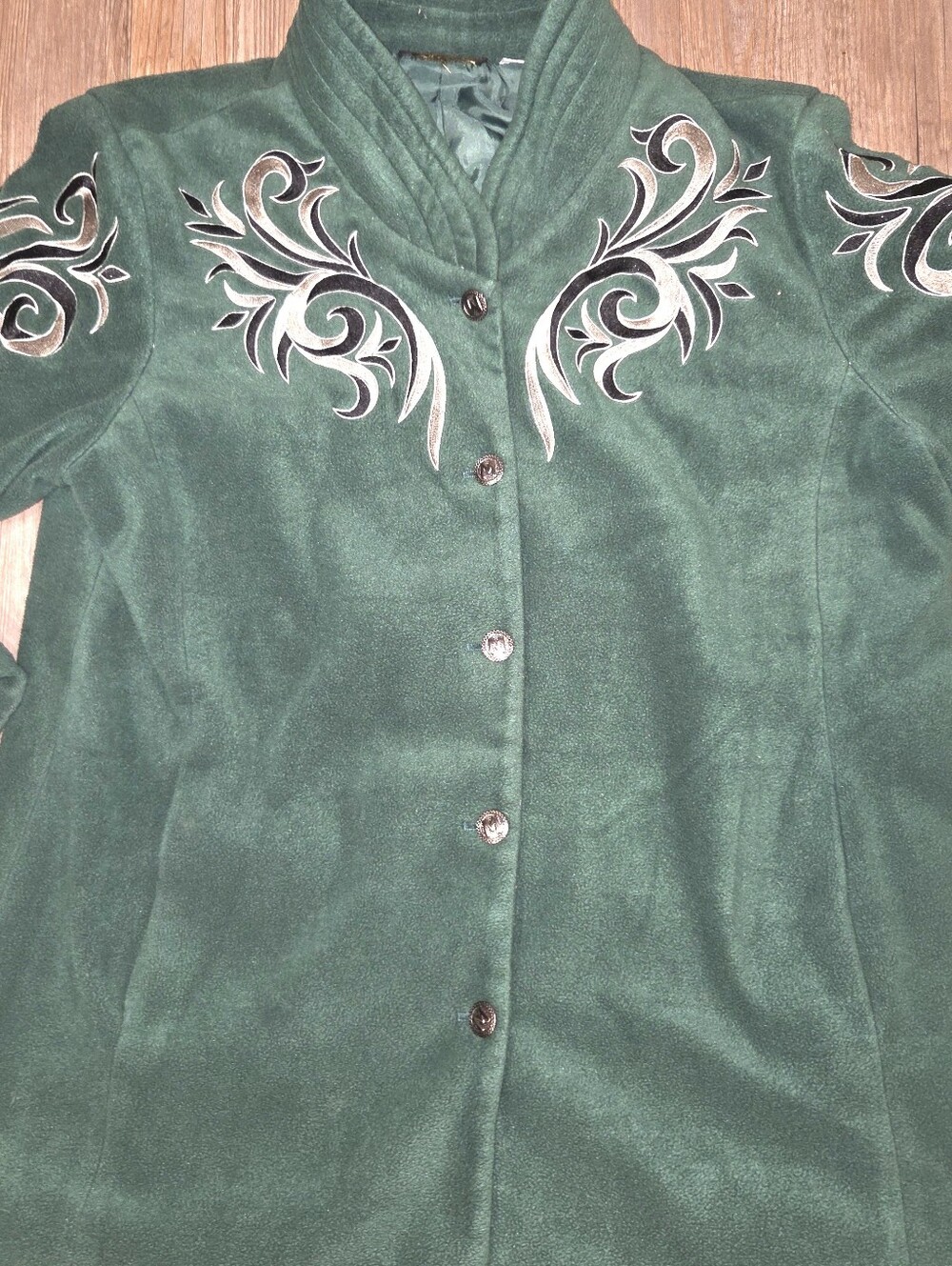 Bob Mackie Emerald Green Embroidered Trench Coat